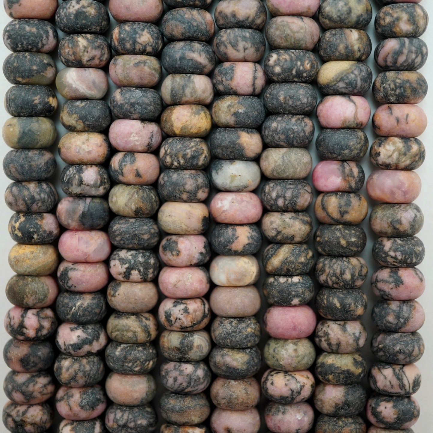 Rhodonite (Rondelle)(Matte)(6mm)(8mm)(10mm)(16"Strand)