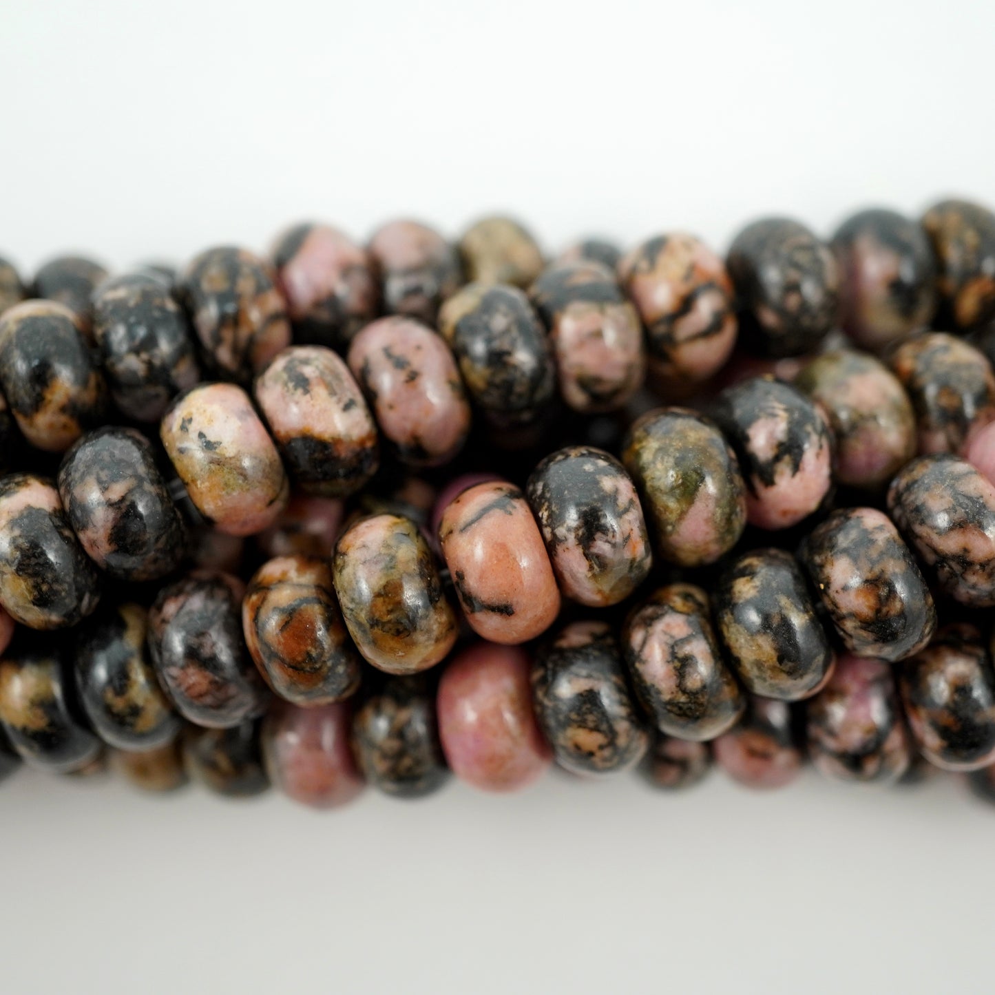 Rhodonite (Rondelle)(Smooth)(6mm)(8mm)(10mm)(16"Strand)