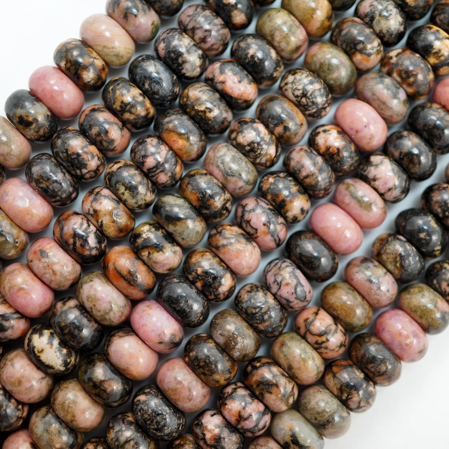 Rhodonite (Rondelle)(Smooth)(6mm)(8mm)(10mm)(16"Strand)