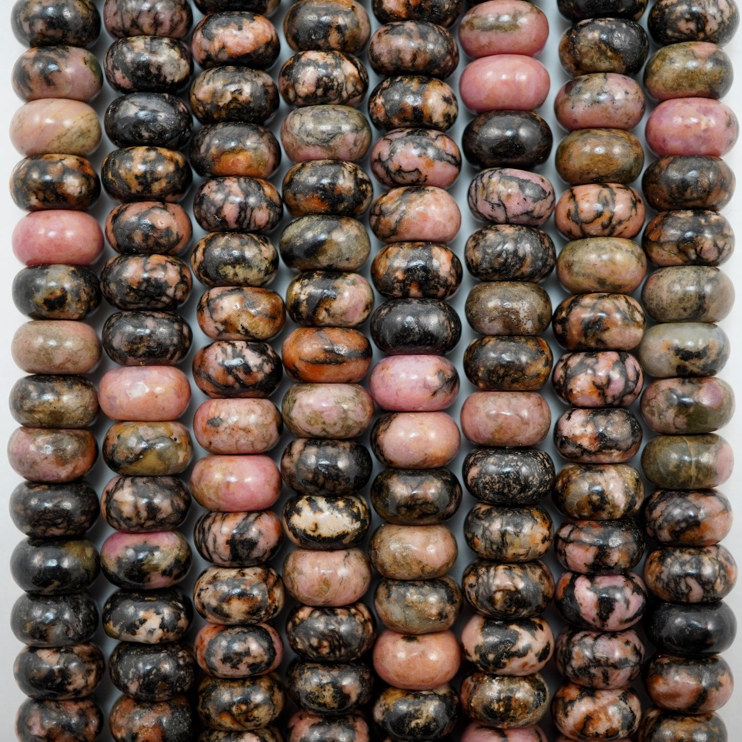Rhodonite (Rondelle)(Smooth)(6mm)(8mm)(10mm)(16"Strand)