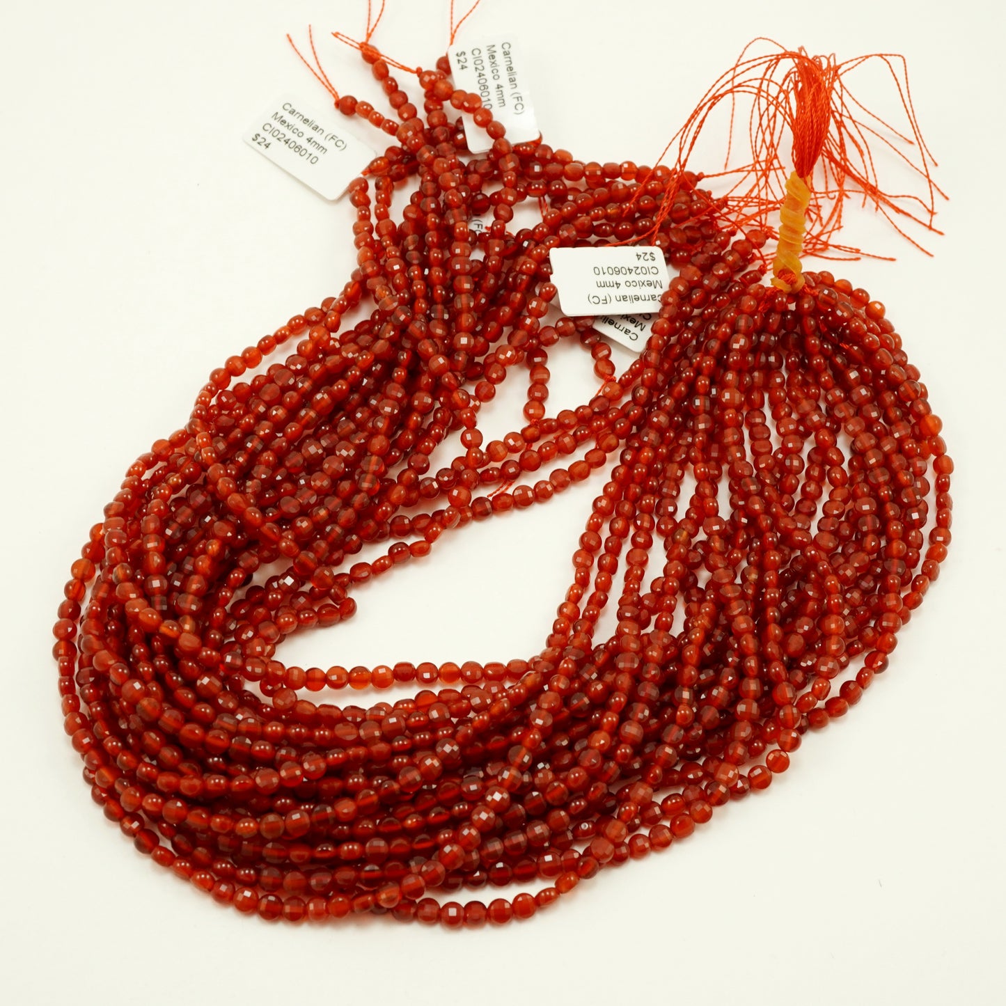 Carnelian (Coin)(Micro)(Faceted)(4×3mm)(15.5"Strand)