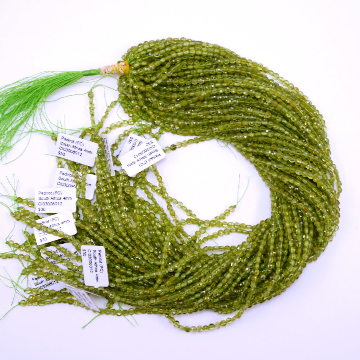 Peridot (Coin)(Micro)(Faceted)(4×2mm)(15.5"Strand)