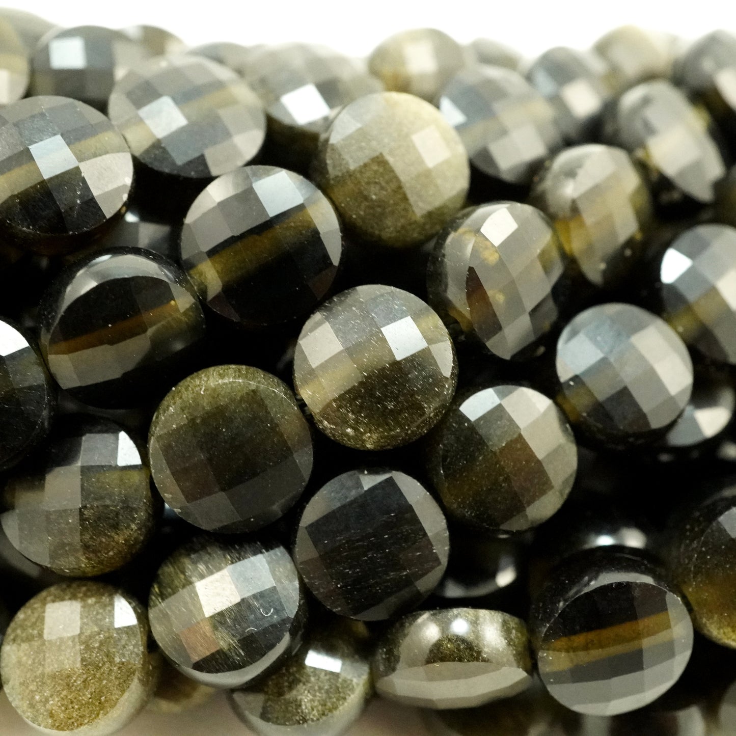Golden Obsidian (Coin)(Micro)(Faceted)(6×4mm)(15"Strand)