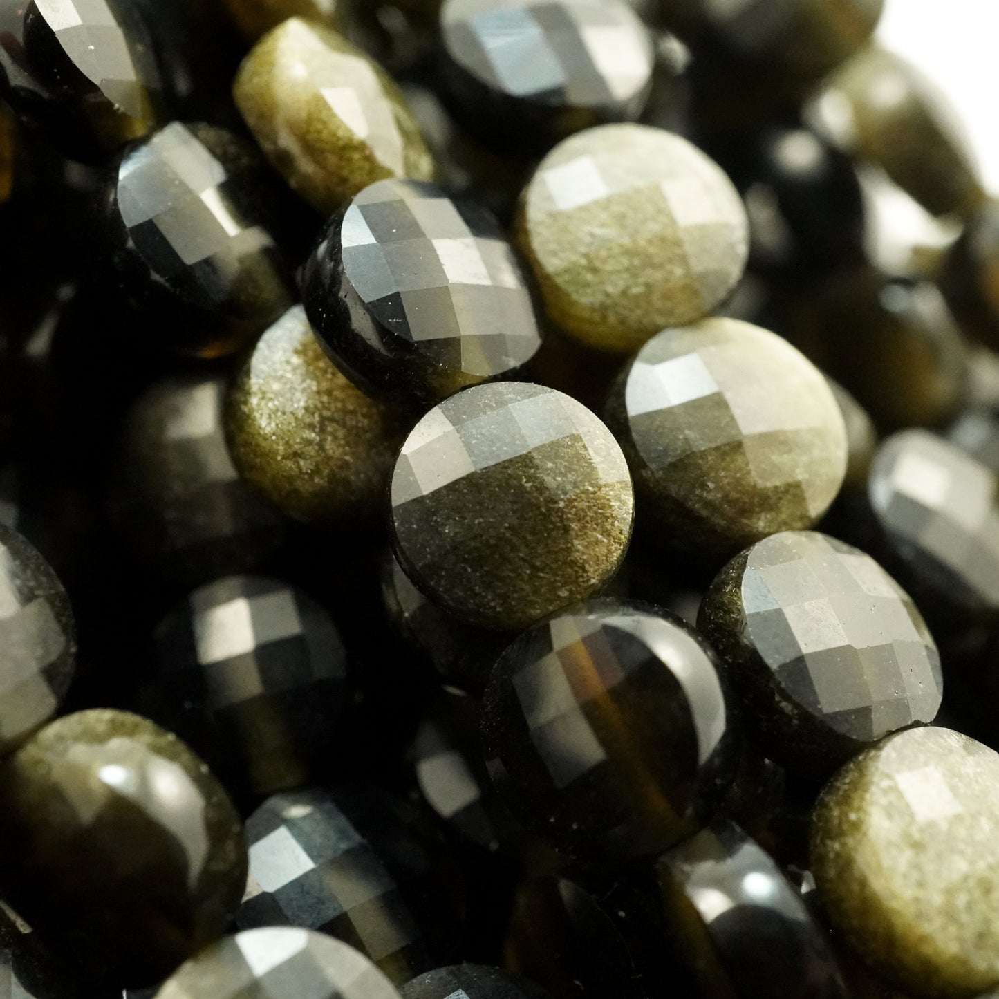 Golden Obsidian (Coin)(Micro)(Faceted)(6×4mm)(15"Strand)