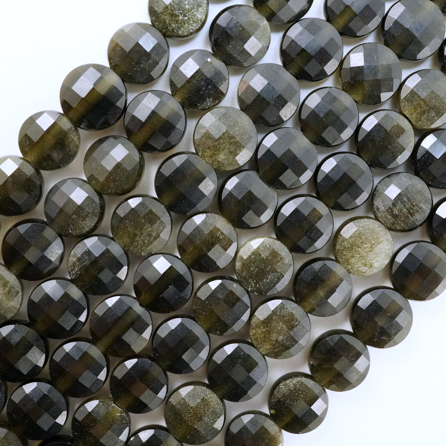 Golden Obsidian (Coin)(Micro)(Faceted)(6×4mm)(15"Strand)