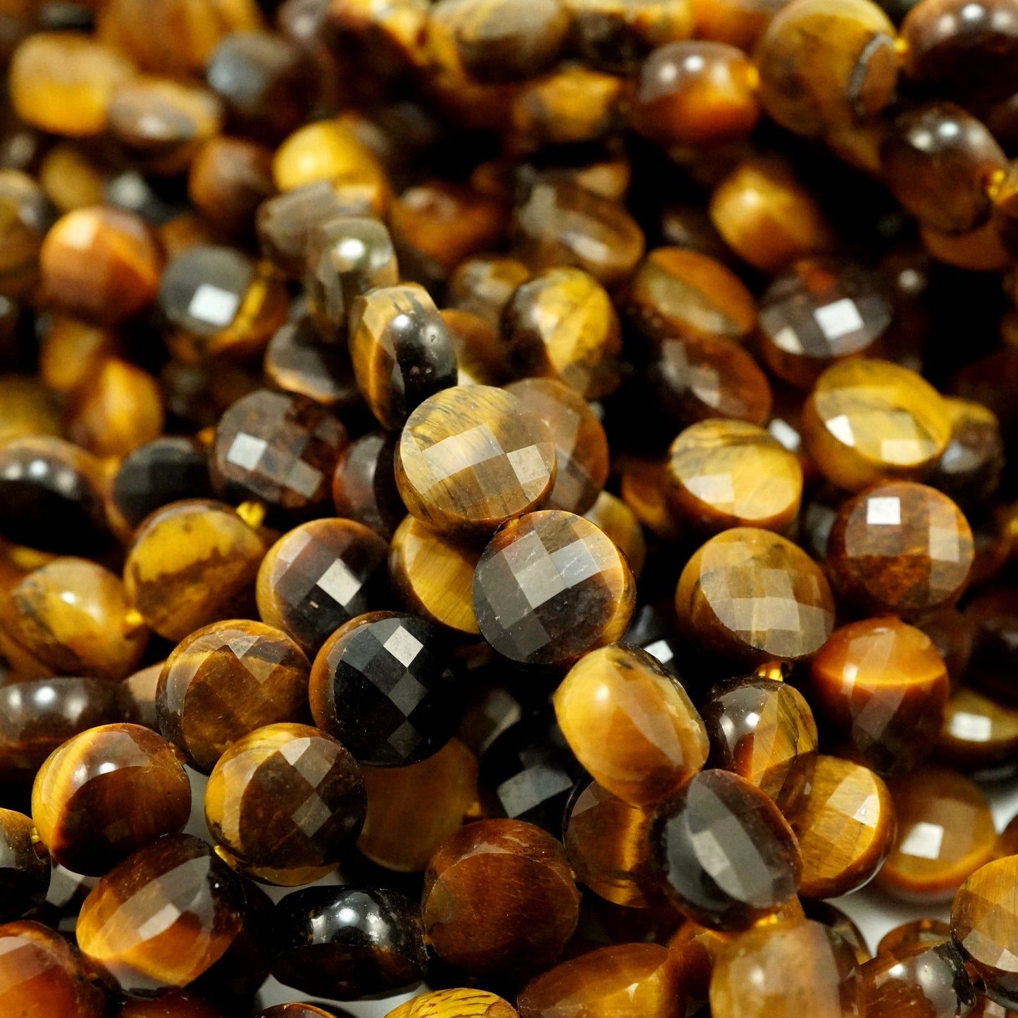 Tiger Eye (Coin)(Micro)(Faceted)(6×4mm)(15"Strand)