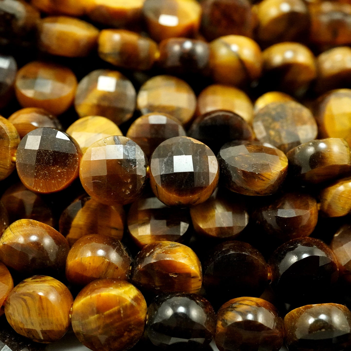 Tiger Eye (Coin)(Micro)(Faceted)(6×4mm)(15"Strand)