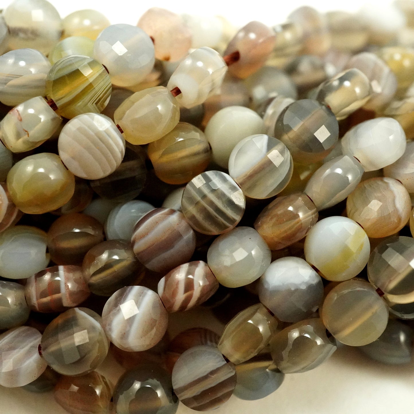 Botswana Agate (Coin)(Micro)(Faceted)(4×3mm)(15"Strand)