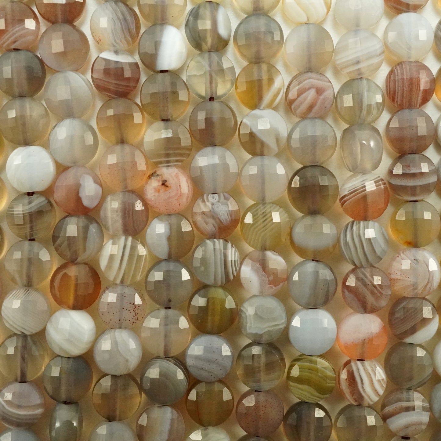 Botswana Agate (Coin)(Micro)(Faceted)(4×3mm)(15"Strand)