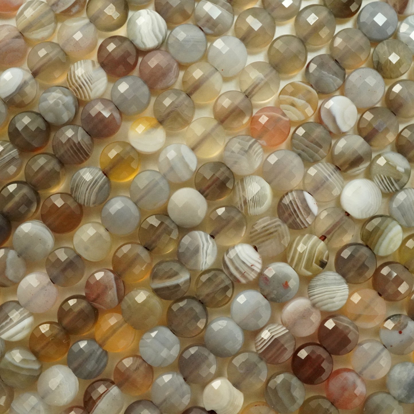 Botswana Agate (Coin)(Micro)(Faceted)(4×3mm)(15"Strand)