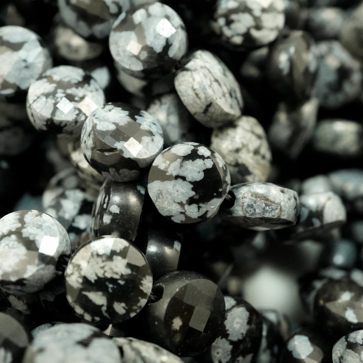Snowflake Obsidian (Coin)(Micro)(Faceted)(6×4mm)(15"Strand)