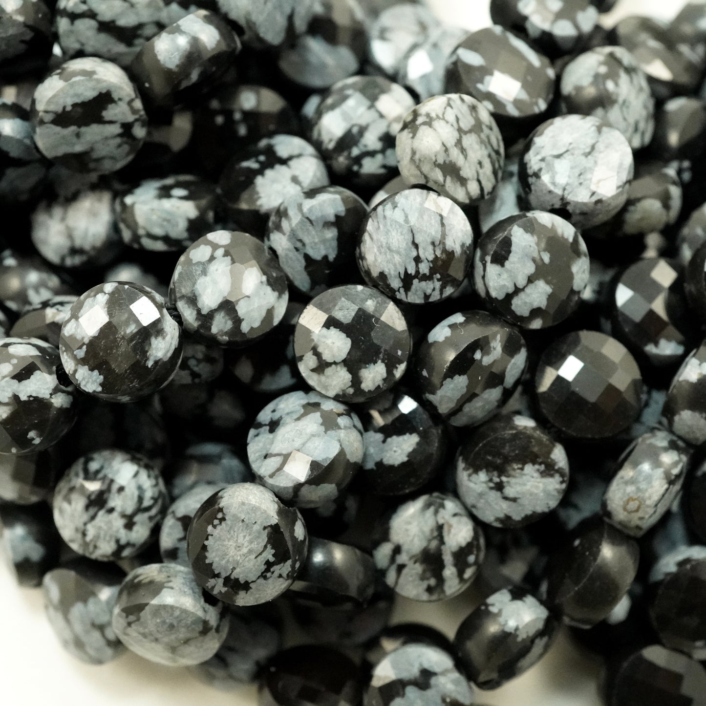 Snowflake Obsidian (Coin)(Micro)(Faceted)(6×4mm)(15"Strand)