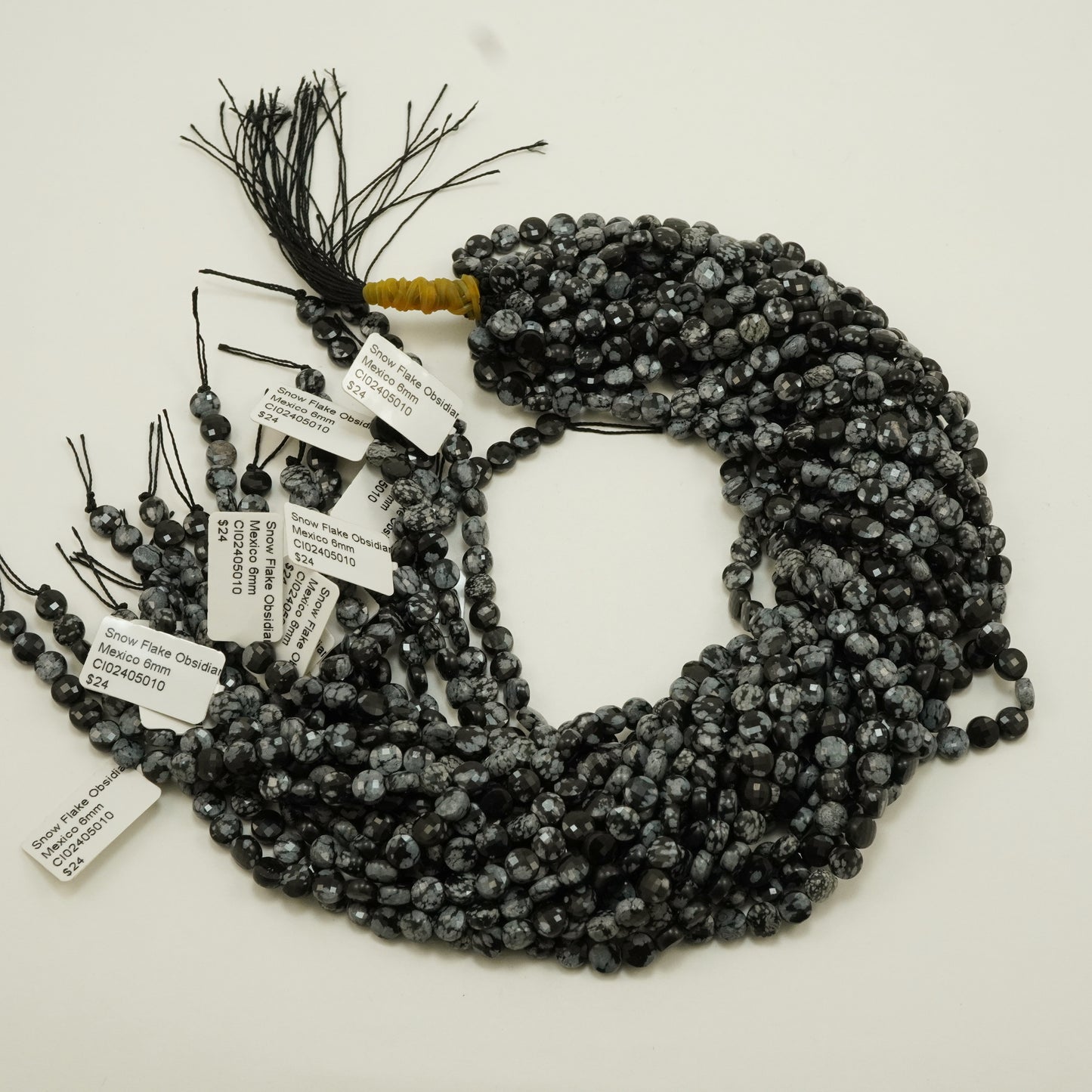 Snowflake Obsidian (Coin)(Micro)(Faceted)(6×4mm)(15"Strand)