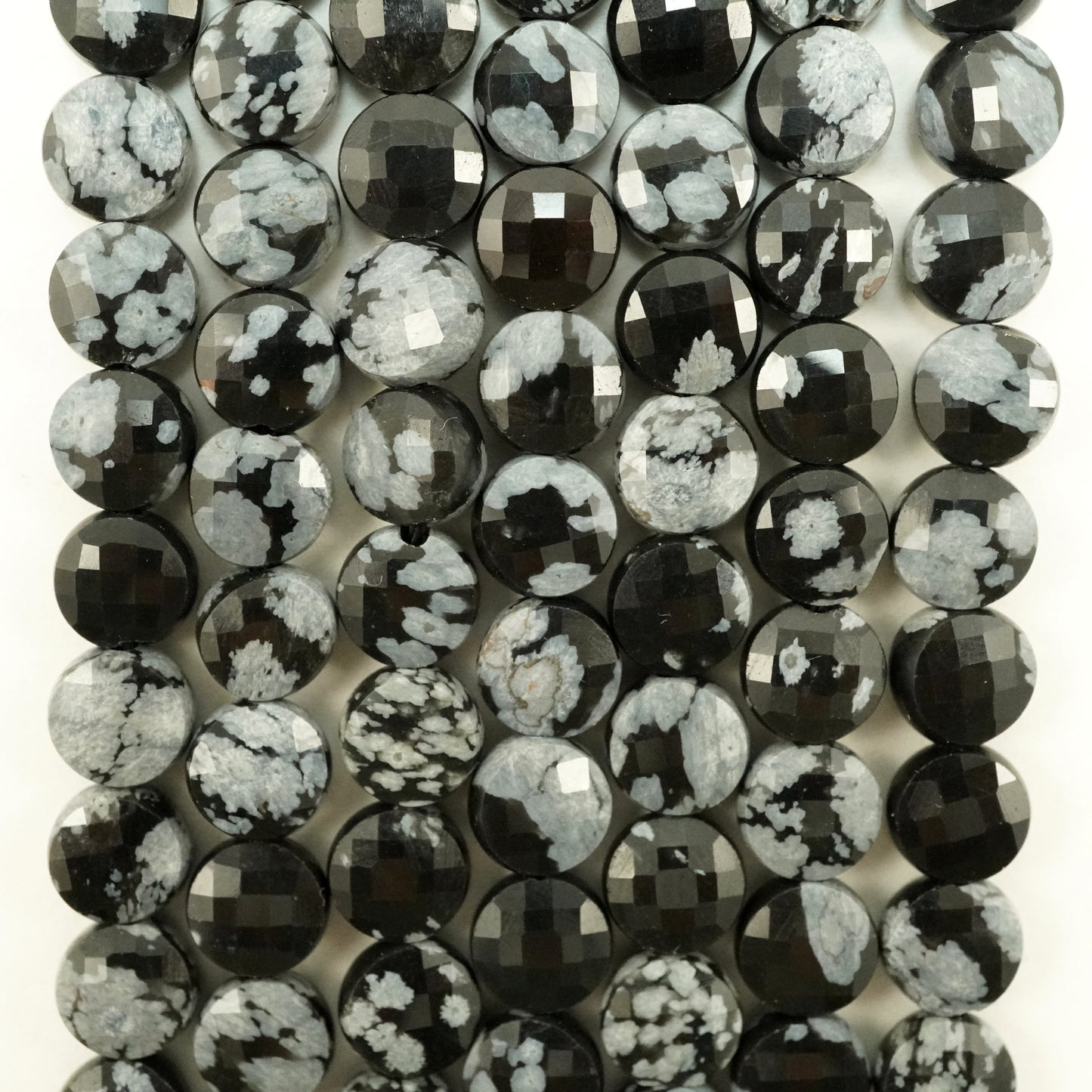 Snowflake Obsidian (Coin)(Micro)(Faceted)(6×4mm)(15"Strand)