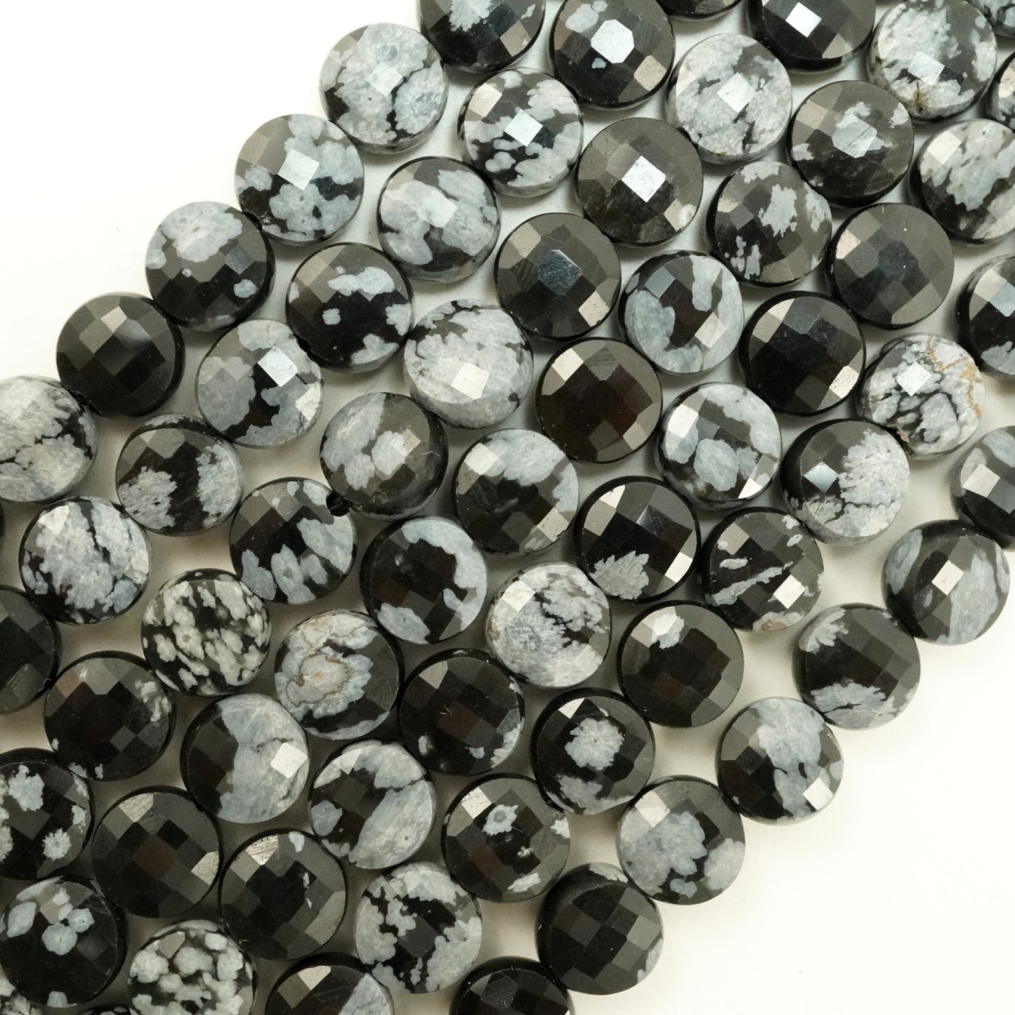Snowflake Obsidian (Coin)(Micro)(Faceted)(6×4mm)(15"Strand)
