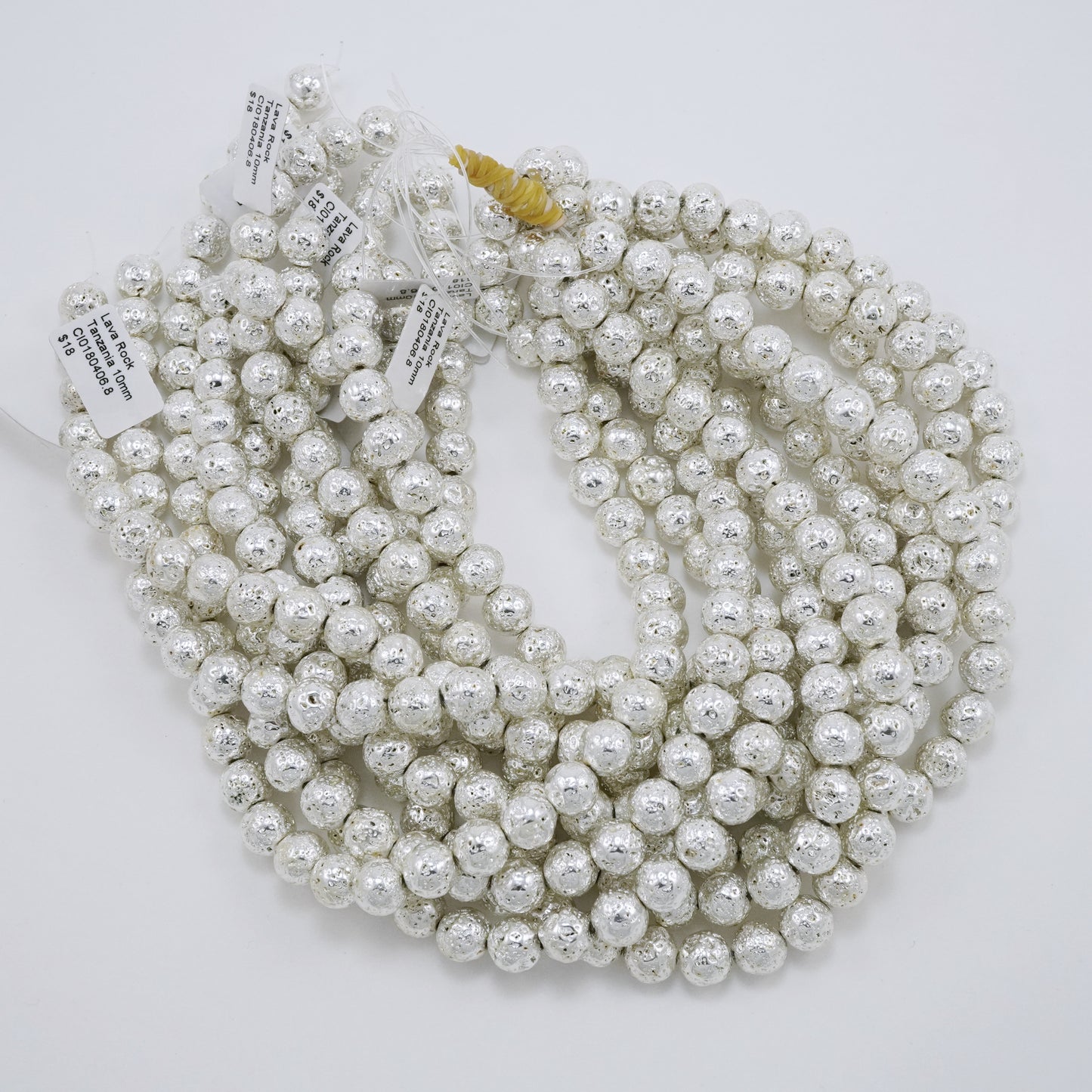 Lava Stone (Shiny Silver)(Electroplated)(Round)(6mm)(8mm)(10mm)(16"Strand)