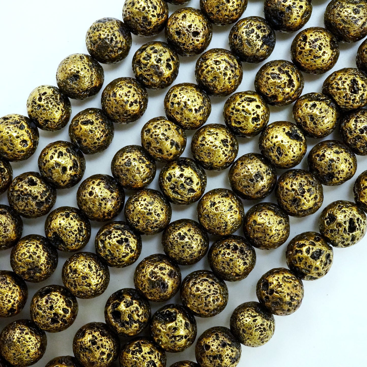 Lava Stone (Antique Gold)(Electroplated)(Round)(6mm)(8mm)(10mm)(16"Strand)