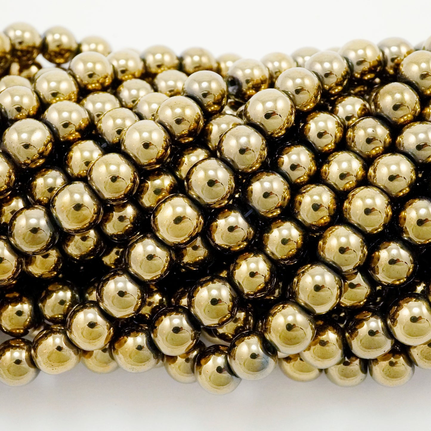 Hematite (Brass)(Electroplated)(Round)(Smooth)(2mm)(4mm)(6mm)(8mm)(10mm)(15.50"Strand)