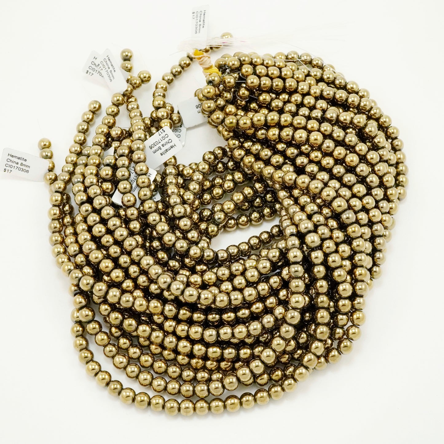 Hematite (Brass)(Electroplated)(Round)(Smooth)(2mm)(4mm)(6mm)(8mm)(10mm)(15.50"Strand)