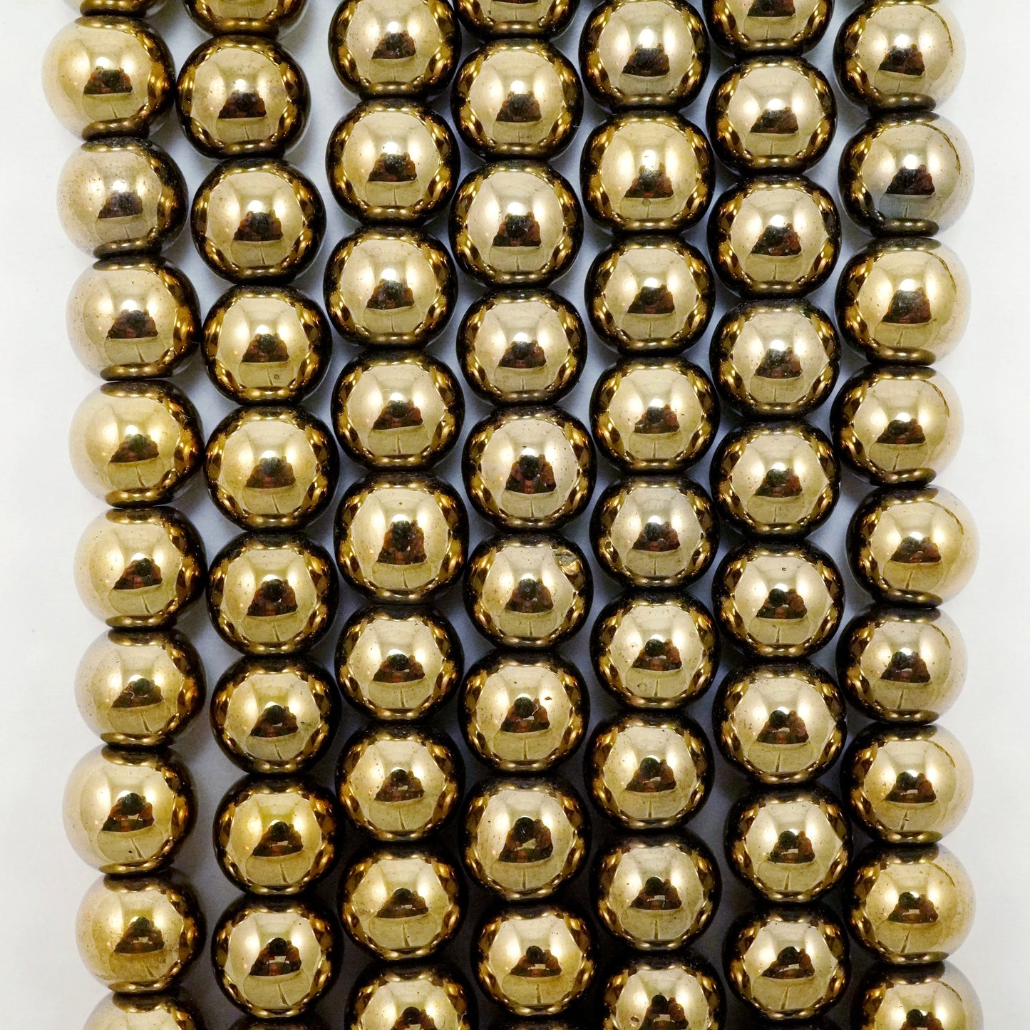 Hematite (Brass)(Electroplated)(Round)(Smooth)(2mm)(4mm)(6mm)(8mm)(10mm)(15.50"Strand)