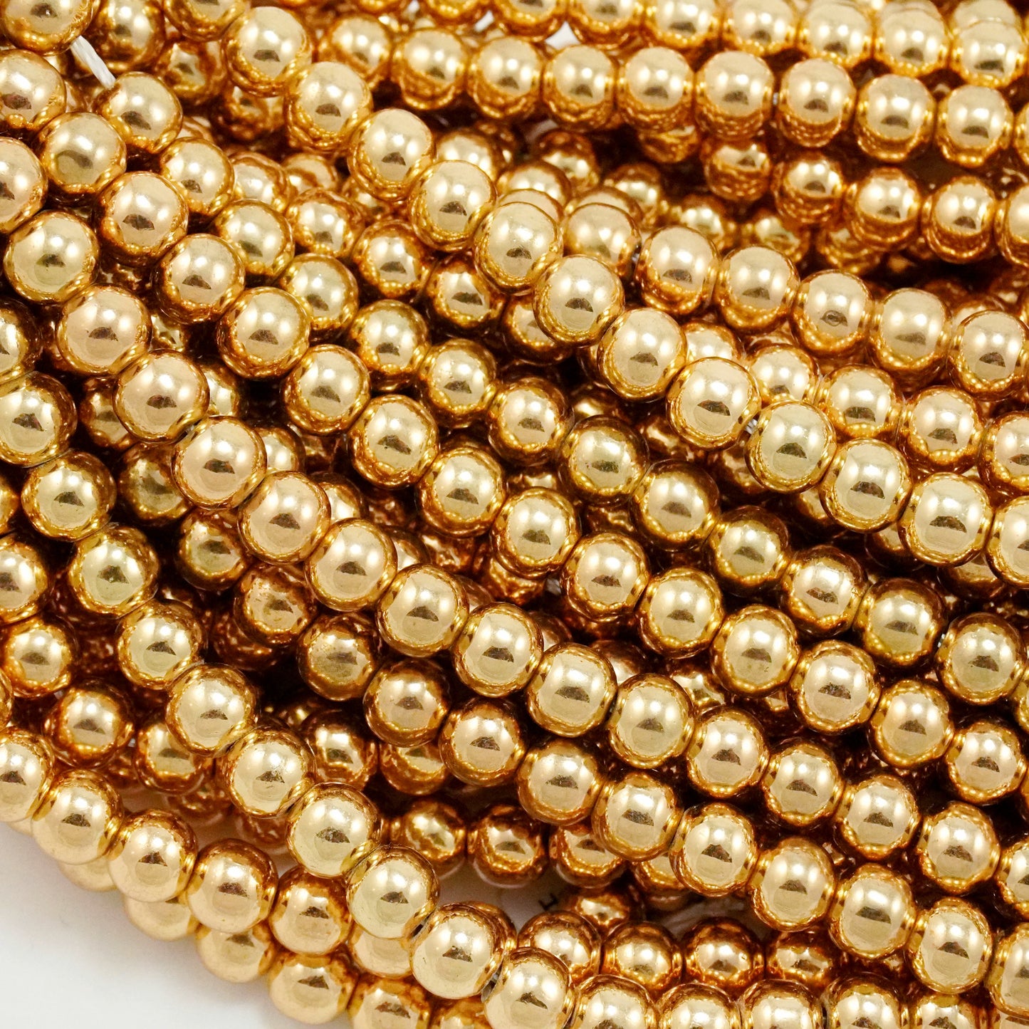 Hematite (Rose Gold)(Electroplated)(Round)(Smooth)(2mm)(4mm)(6mm)(8mm)(15.50"Strand)