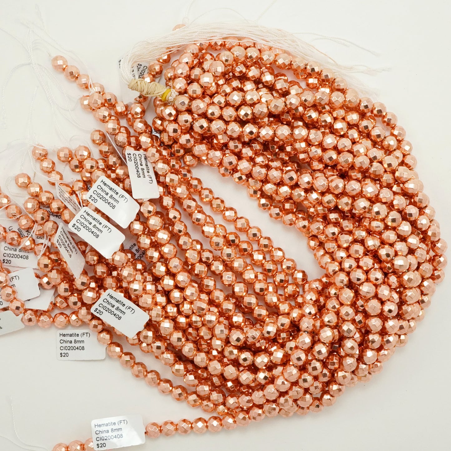 Hematite (Copper)(Electroplated)(Round)(Faceted)(4mm)(6mm)(8mm)(15.50"Strand)