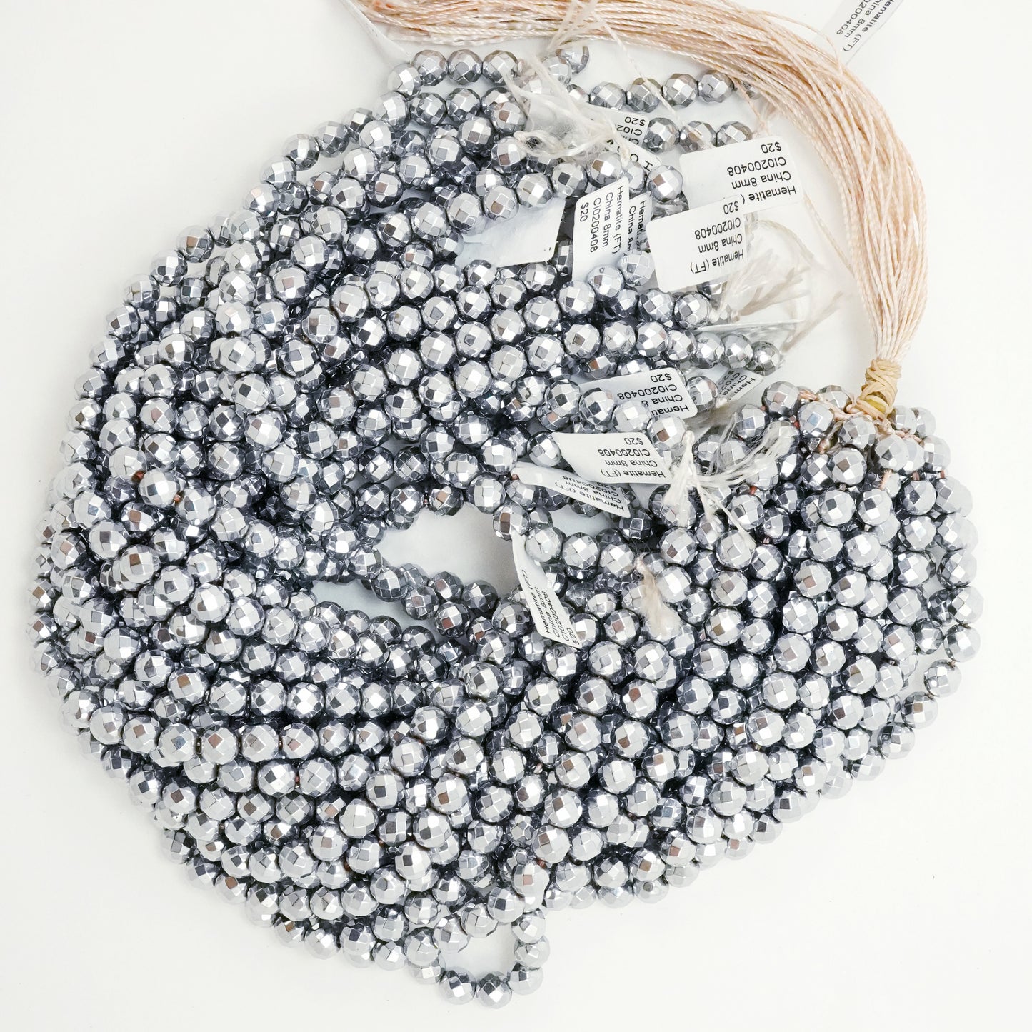 Hematite (Light Grey)(Electroplated)(Round)(Faceted)(2mm)(4mm)(6mm)(8mm) (10mm)(15.50"Strand)