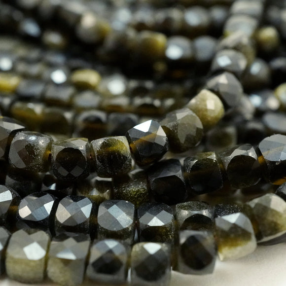 Golden Obsidian (Cube)(Micro)(Faceted)(3mm)(15