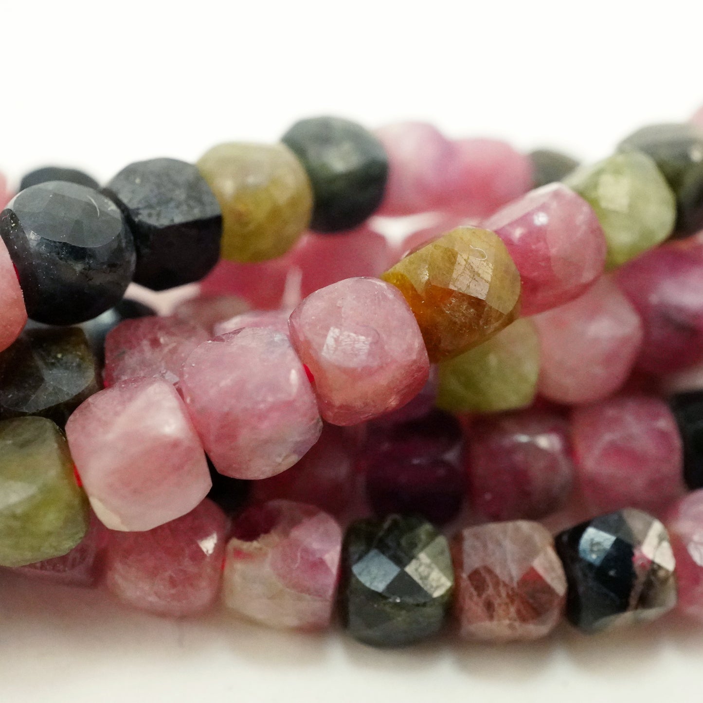 Watermelon Tourmaline (Cube)(Micro)(Faceted)(4mm)(15"Strand)