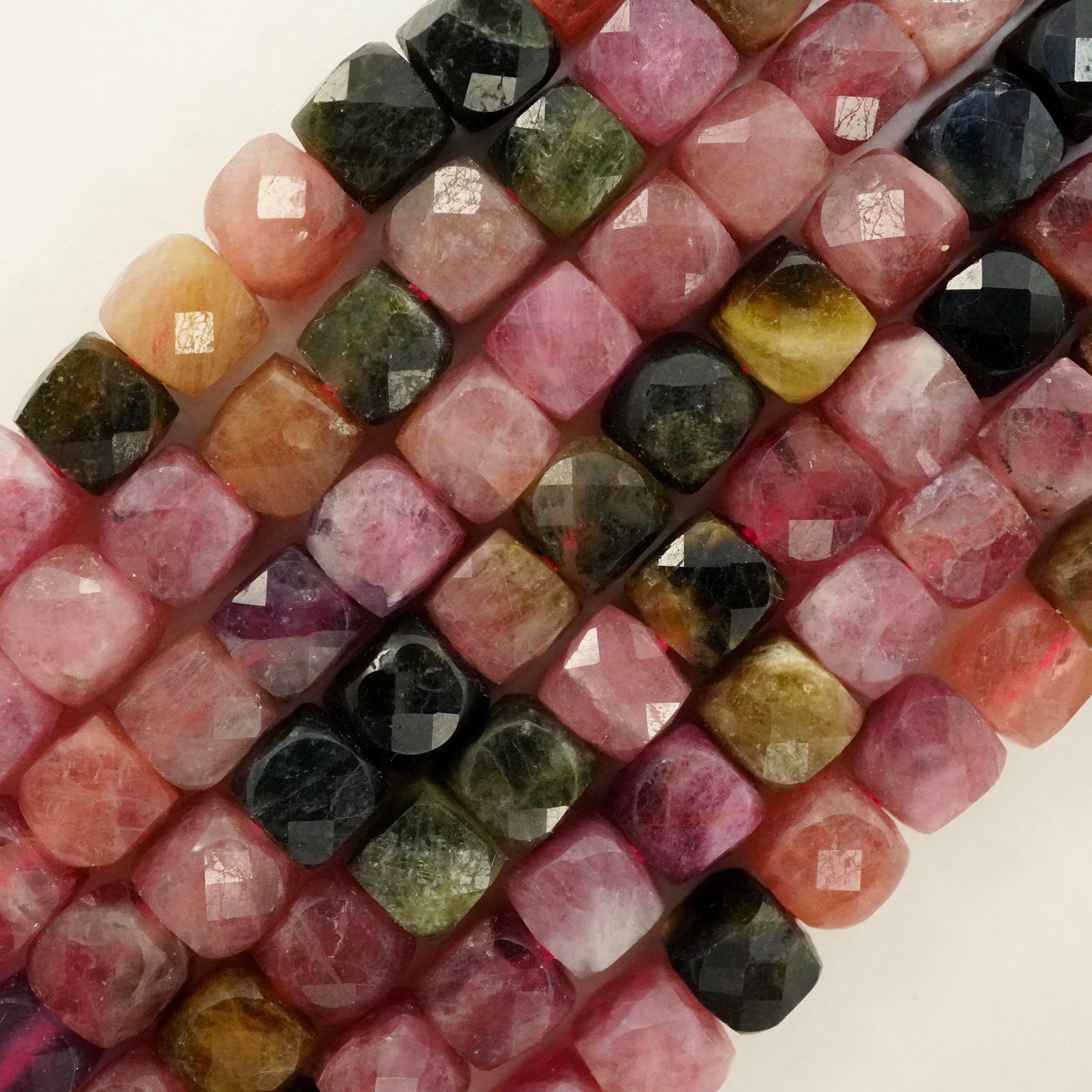 Watermelon Tourmaline (Cube)(Micro)(Faceted)(4mm)(15"Strand)
