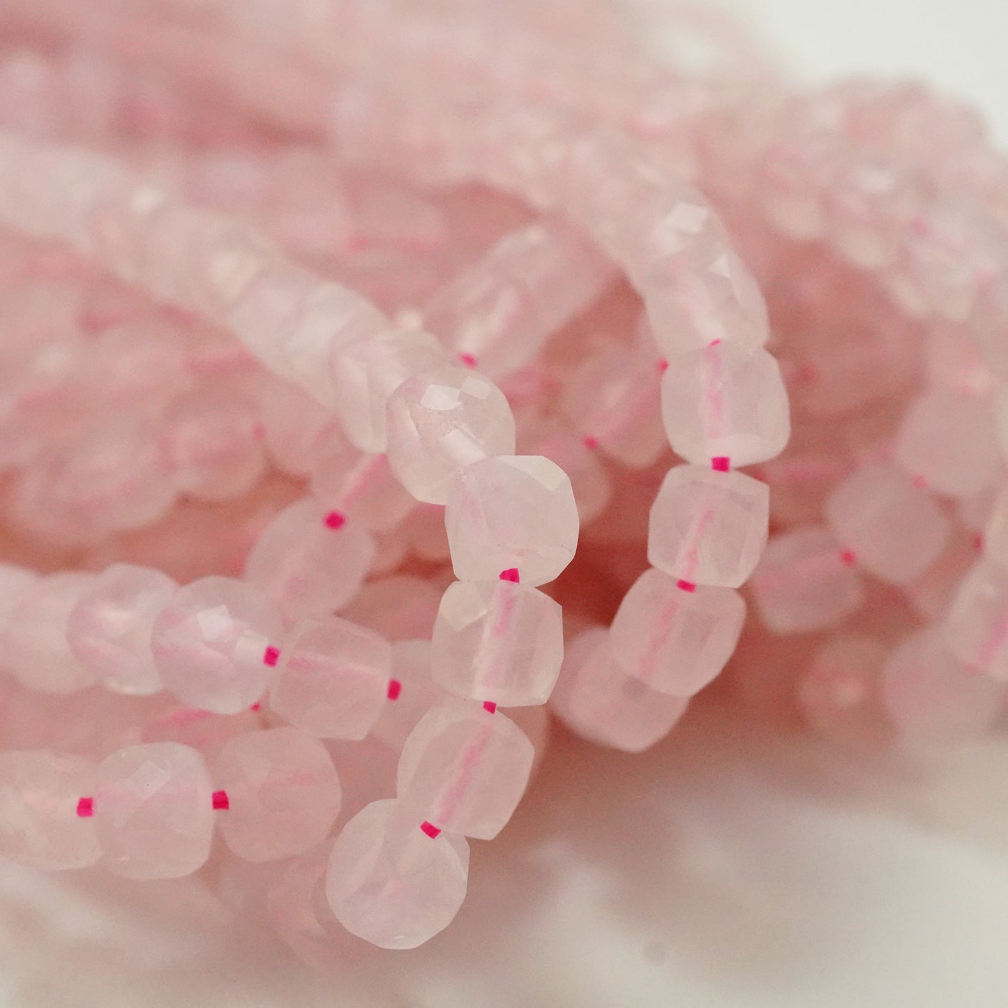 Rose Quartz (Cube)(Micro)(Faceted)(4mm)(15"Strand)