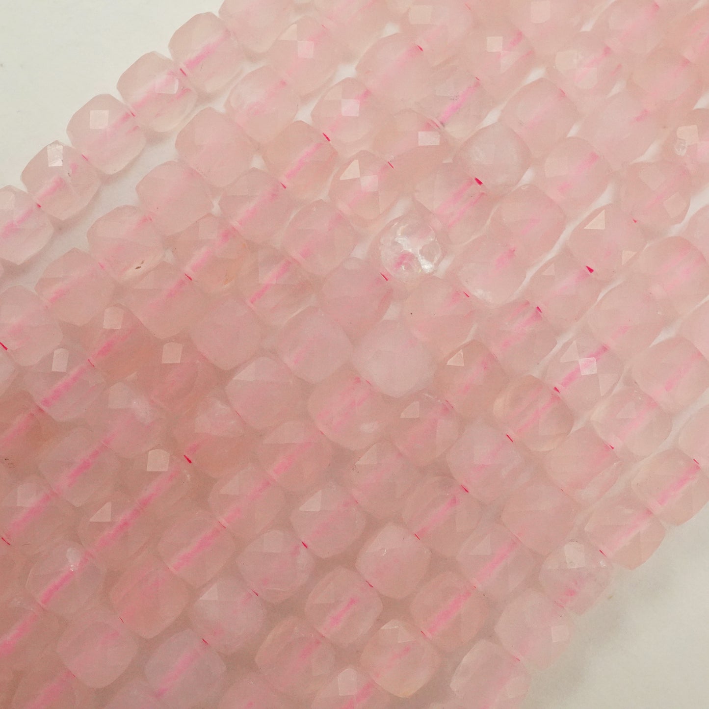 Rose Quartz (Cube)(Micro)(Faceted)(4mm)(15"Strand)