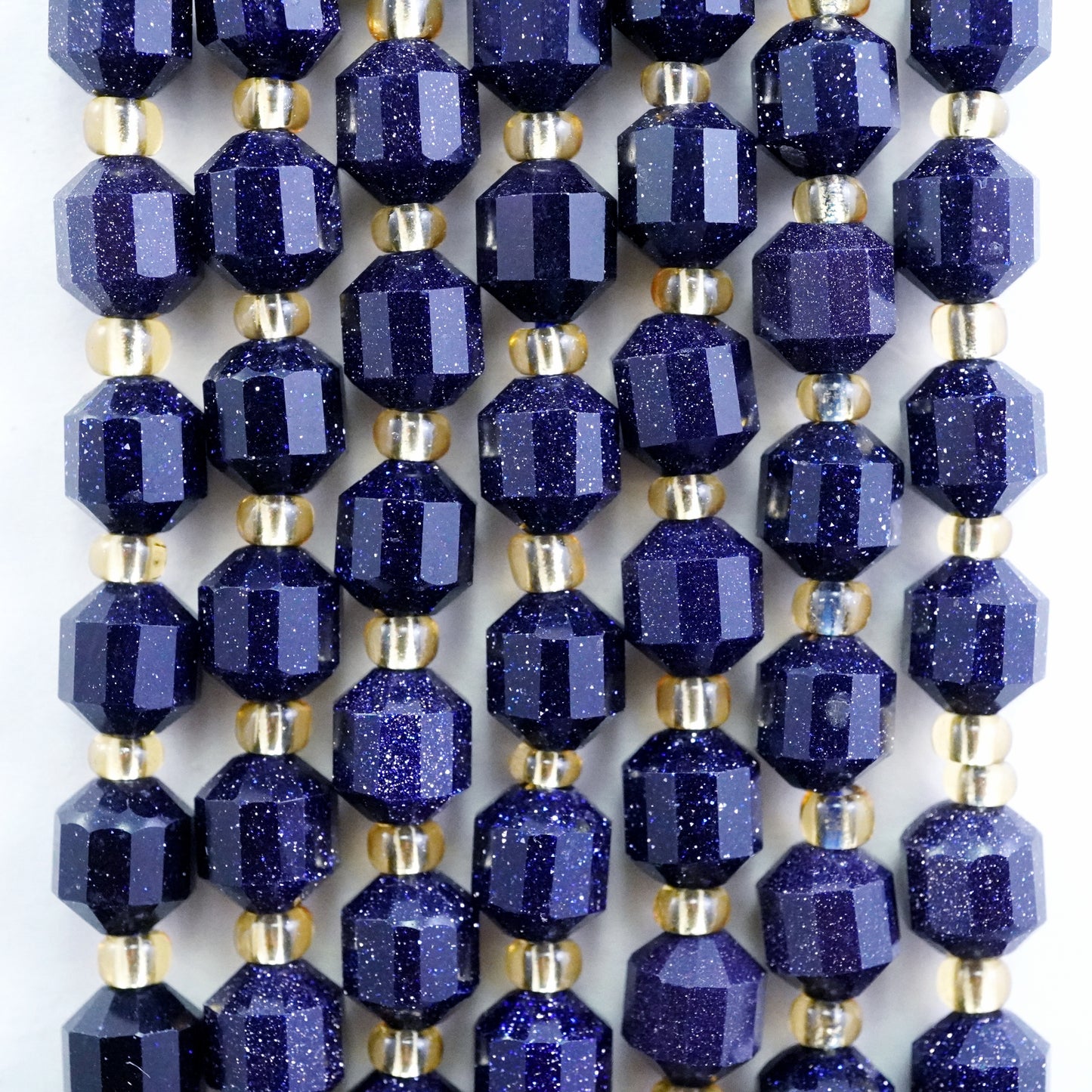 Blue Goldstone (Barrel)(Faceted)(6x5mm)(16"Strand)