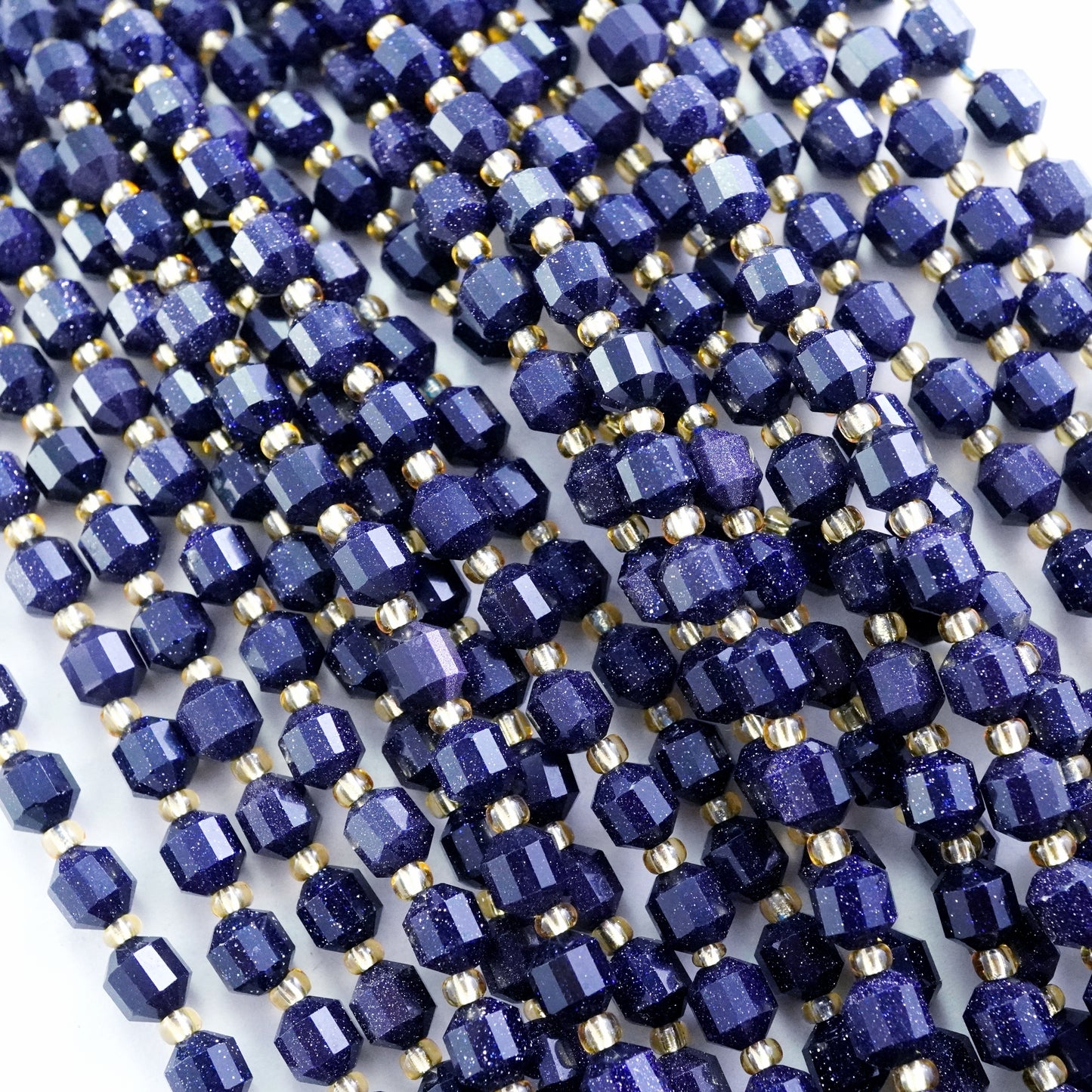 Blue Goldstone (Barrel)(Faceted)(6x5mm)(16"Strand)