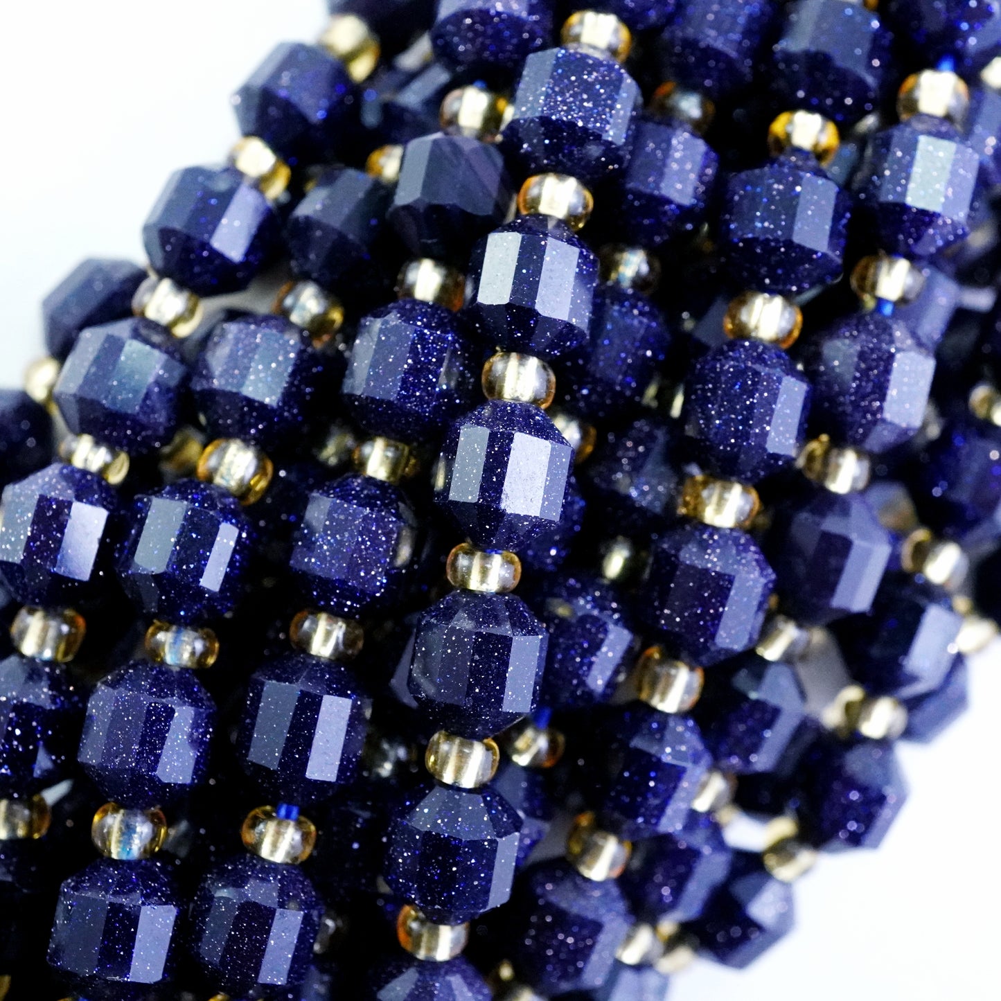 Blue Goldstone (Barrel)(Faceted)(6x5mm)(16"Strand)