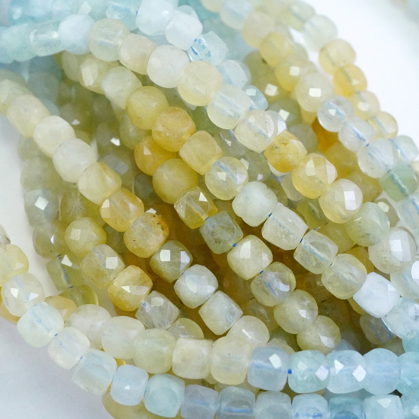 Aquamarine/Heliodor Mix (Cube)(Micro)(Faceted)(4mm)(15"Strand)