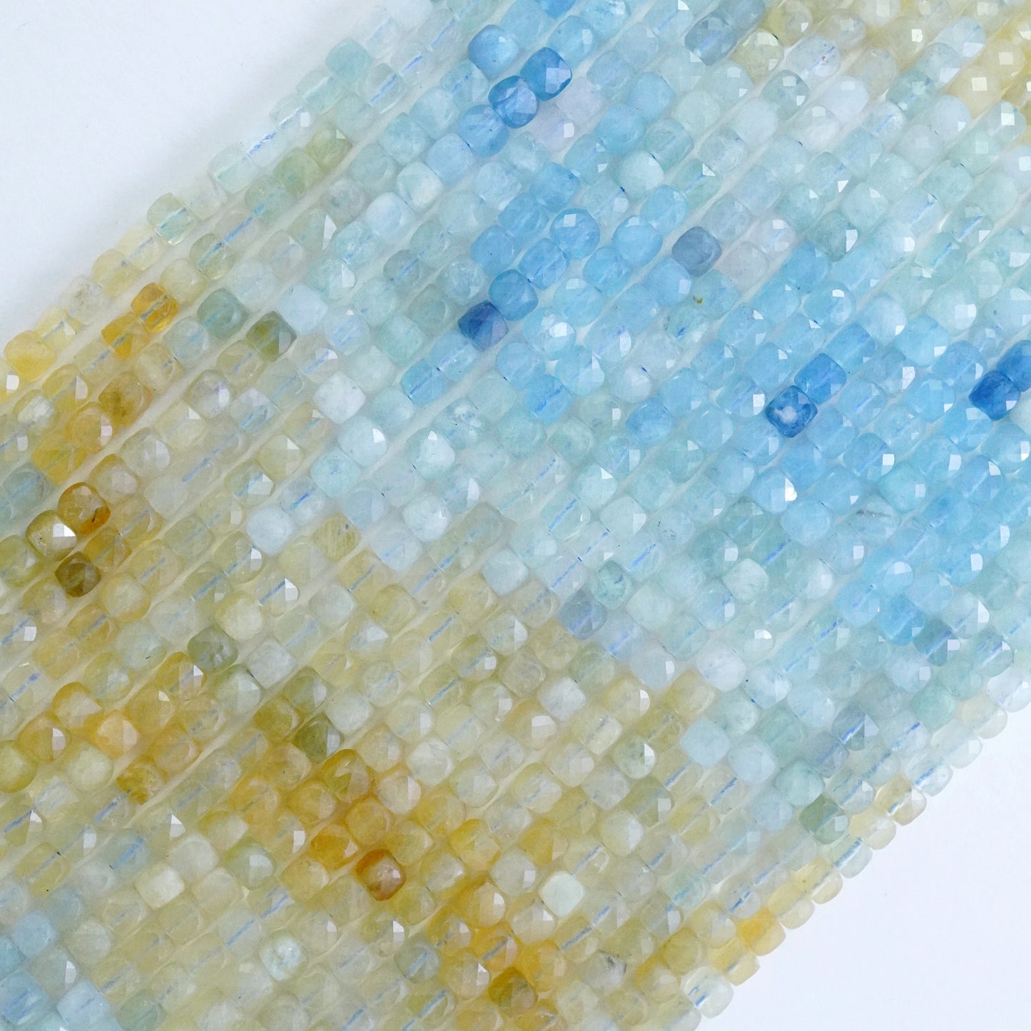 Aquamarine/Heliodor Mix (Cube)(Micro)(Faceted)(4mm)(15"Strand)