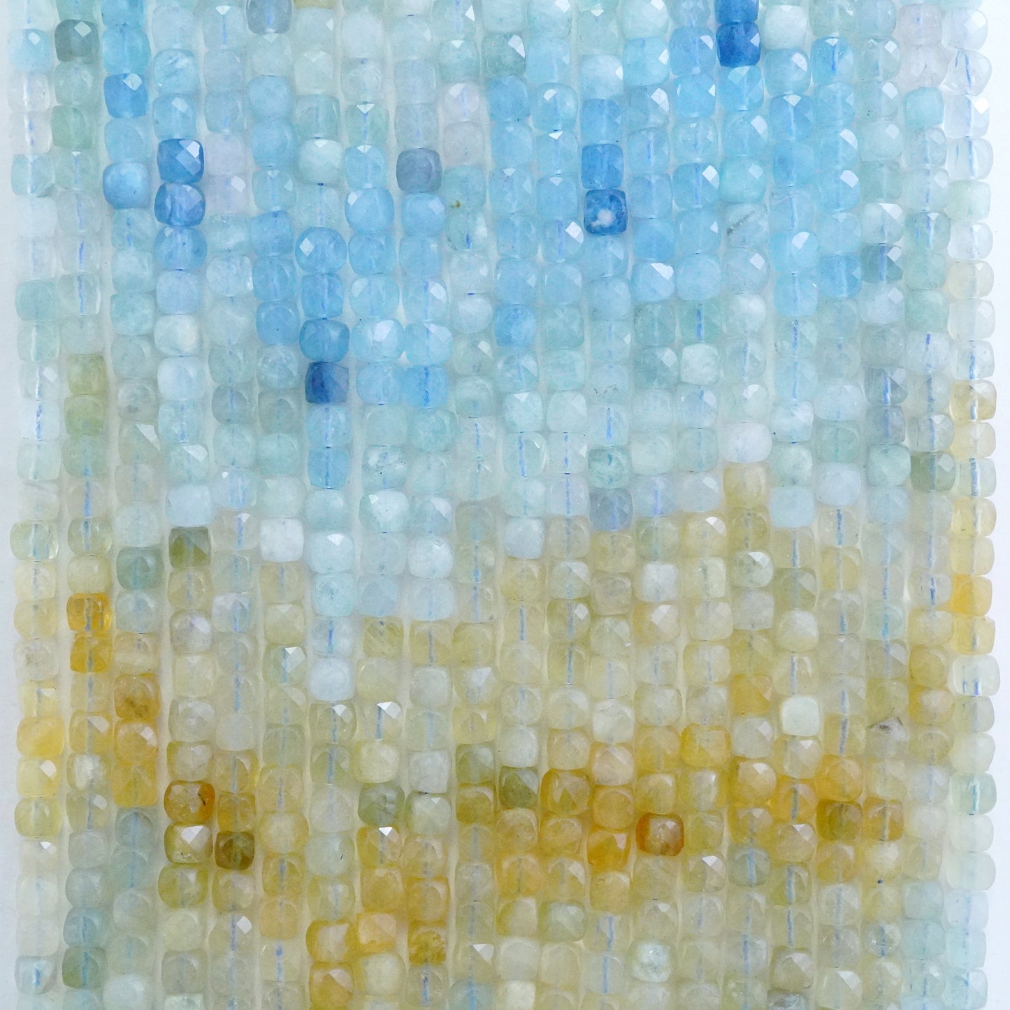 Aquamarine/Heliodor Mix (Cube)(Micro)(Faceted)(4mm)(15"Strand)