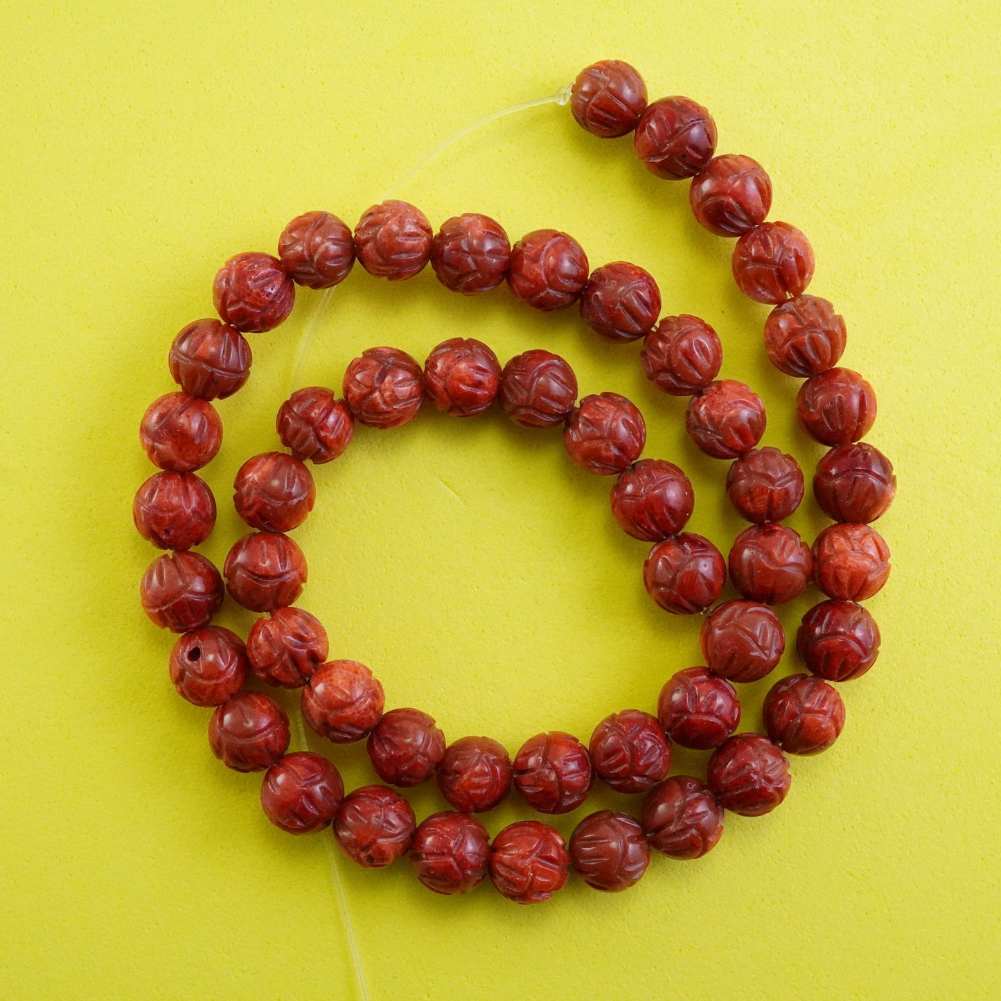 Red Sponge Coral (Round)(Carved)(8mm)(16"Strand)