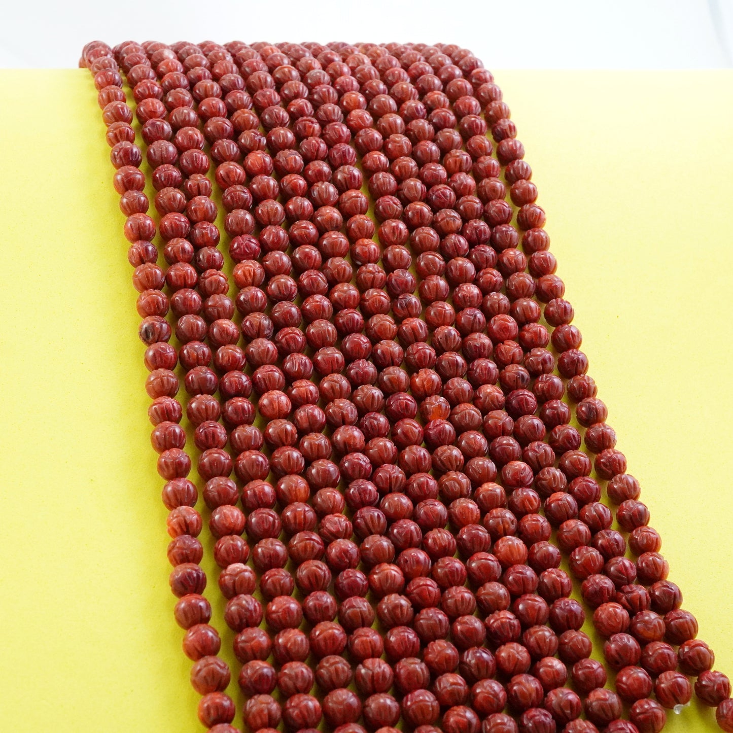 Red Sponge Coral (Round)(Carved)(8mm)(16"Strand)