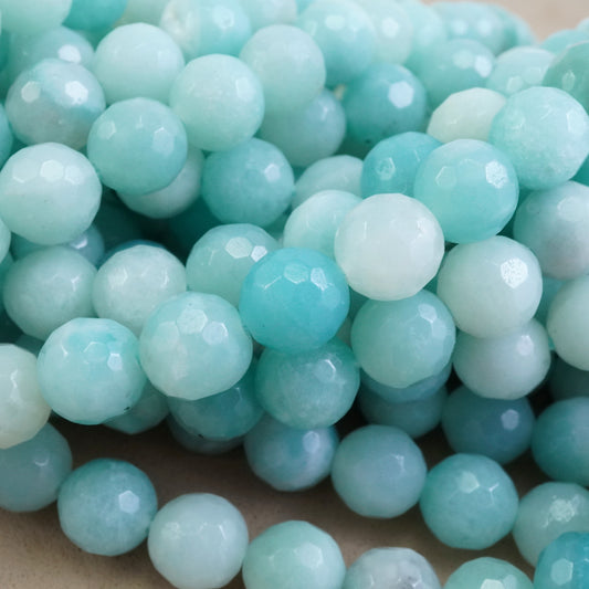 Amazonite (Round)(Faceted)(4mm)(6mm)(8mm)(10mm)(16"Strand)