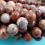 Red Lace Agate (Round)(Smooth)(6mm)(8mm)(10mm)(16"Strand)