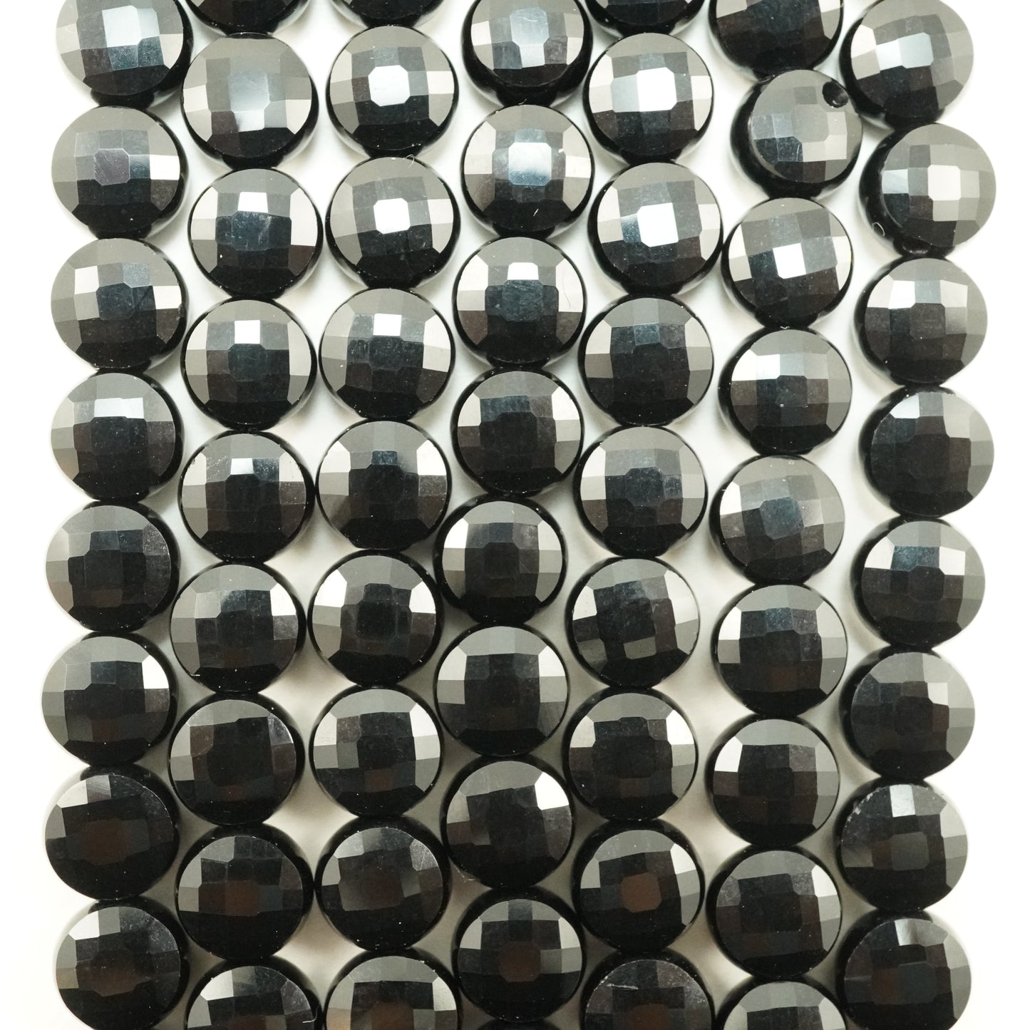 Black Onyx (Coin)(Micro)(Faceted)(6×4mm)(15"Strand)