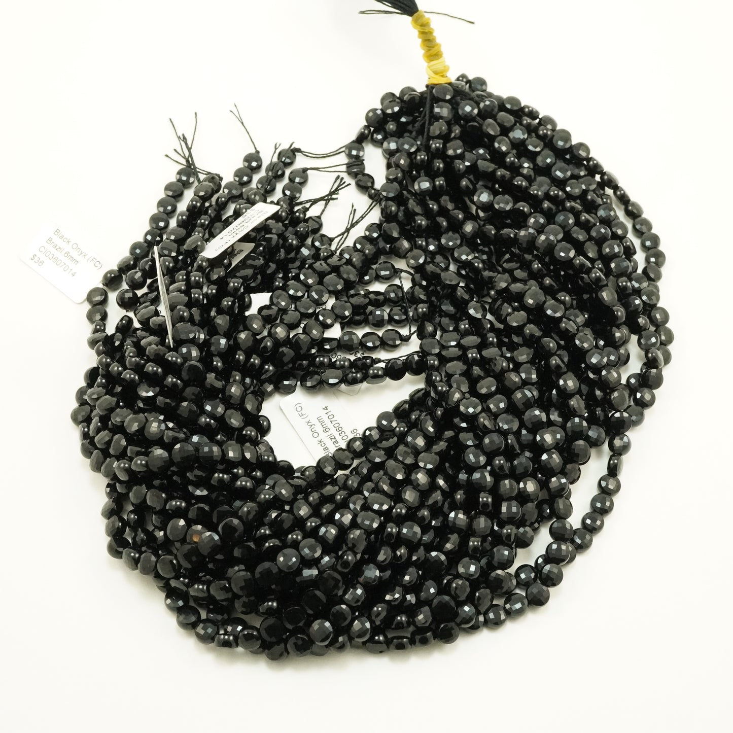 Black Onyx (Coin)(Micro)(Faceted)(6×4mm)(15"Strand)