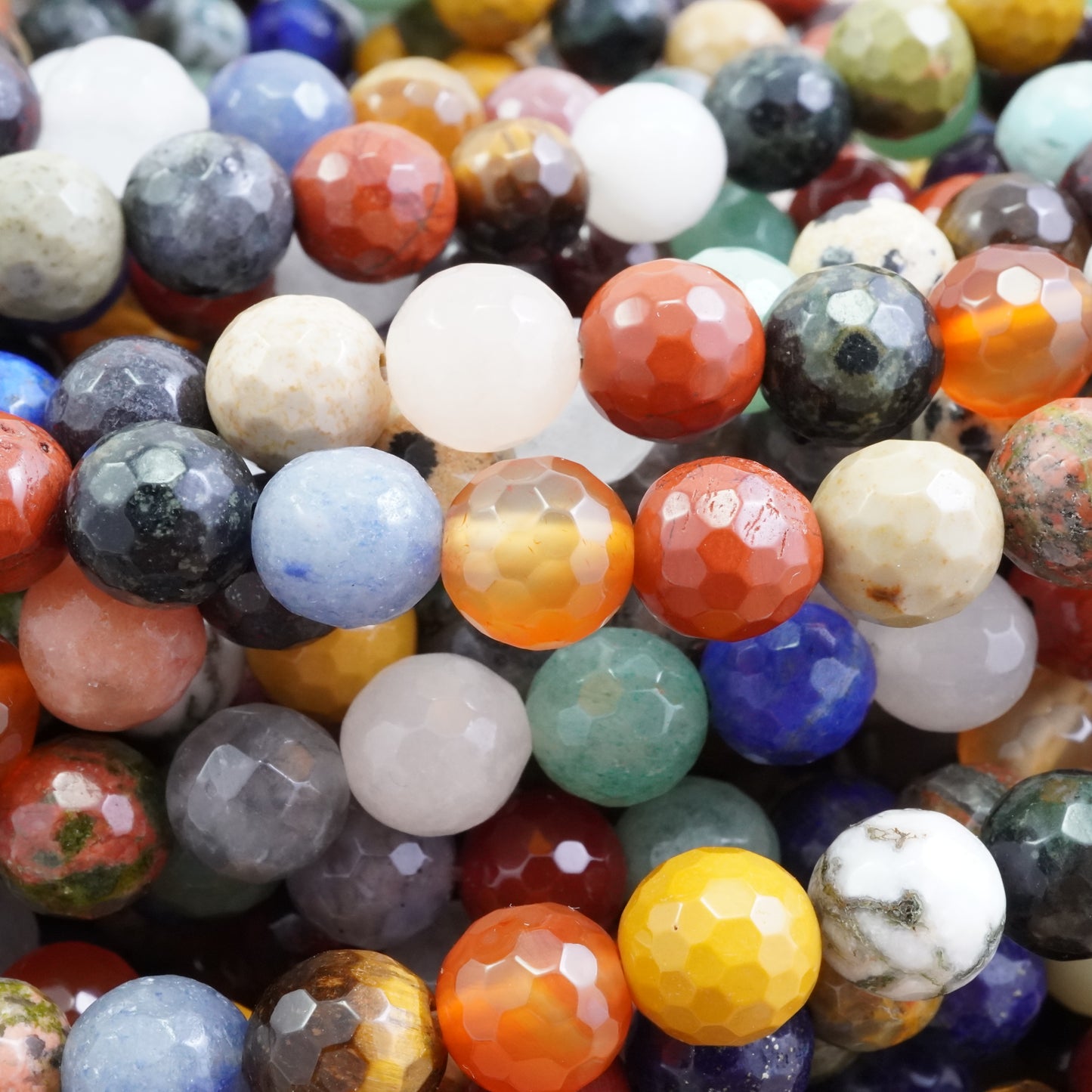 Mix Gem Stones (Round)(Faceted)(4mm)(6mm)(8mm)(10mm)(16"Strand)