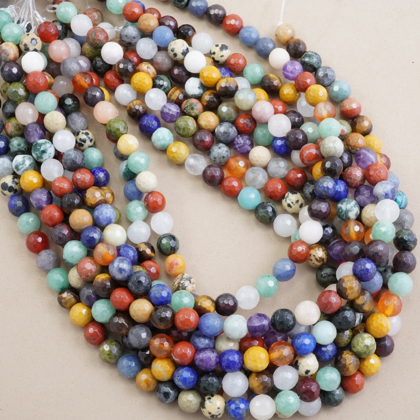 Mix Gem Stones (Round)(Faceted)(4mm)(6mm)(8mm)(10mm)(16"Strand)