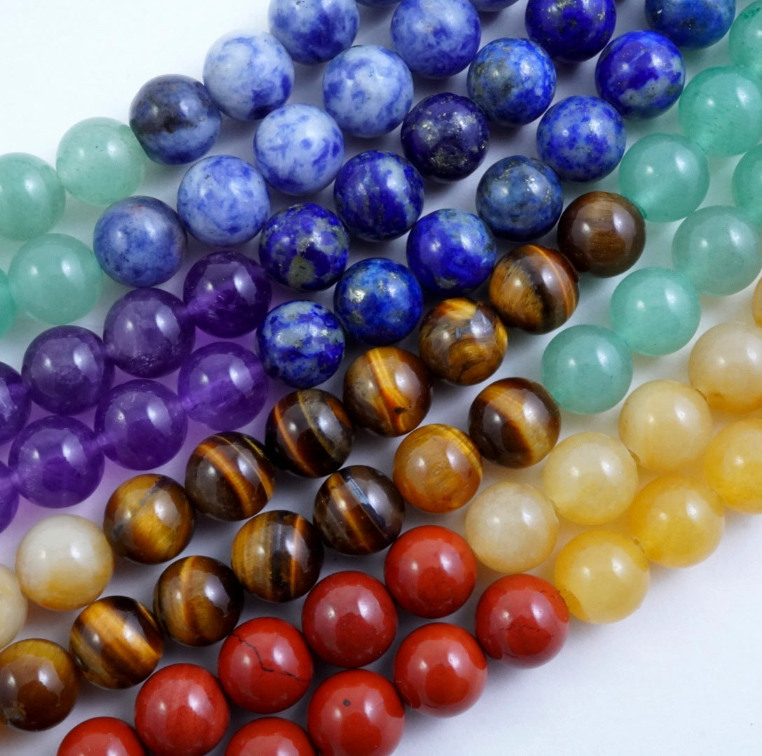 7 Chakra Natural Stone Beads 6mm 100pcs Round Crystal Beads Loose Gemstone Multi Color Mixed with Crystal Stretch Cord for DIY Bracelet Necklace