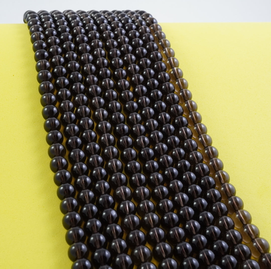 Smoky Quartz (Round)(Smooth)(4mm)(6mm)(8mm)(10mm) (12mm)(16"Strand)