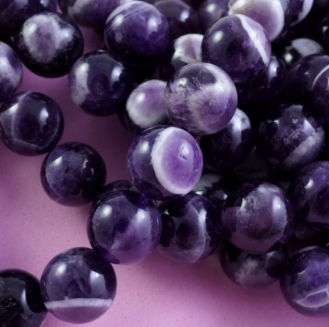 Chevron Amethyst (Round)(Smooth)(4mm)(6mm)(8mm)(10mm)(12mm)(15"Strand)