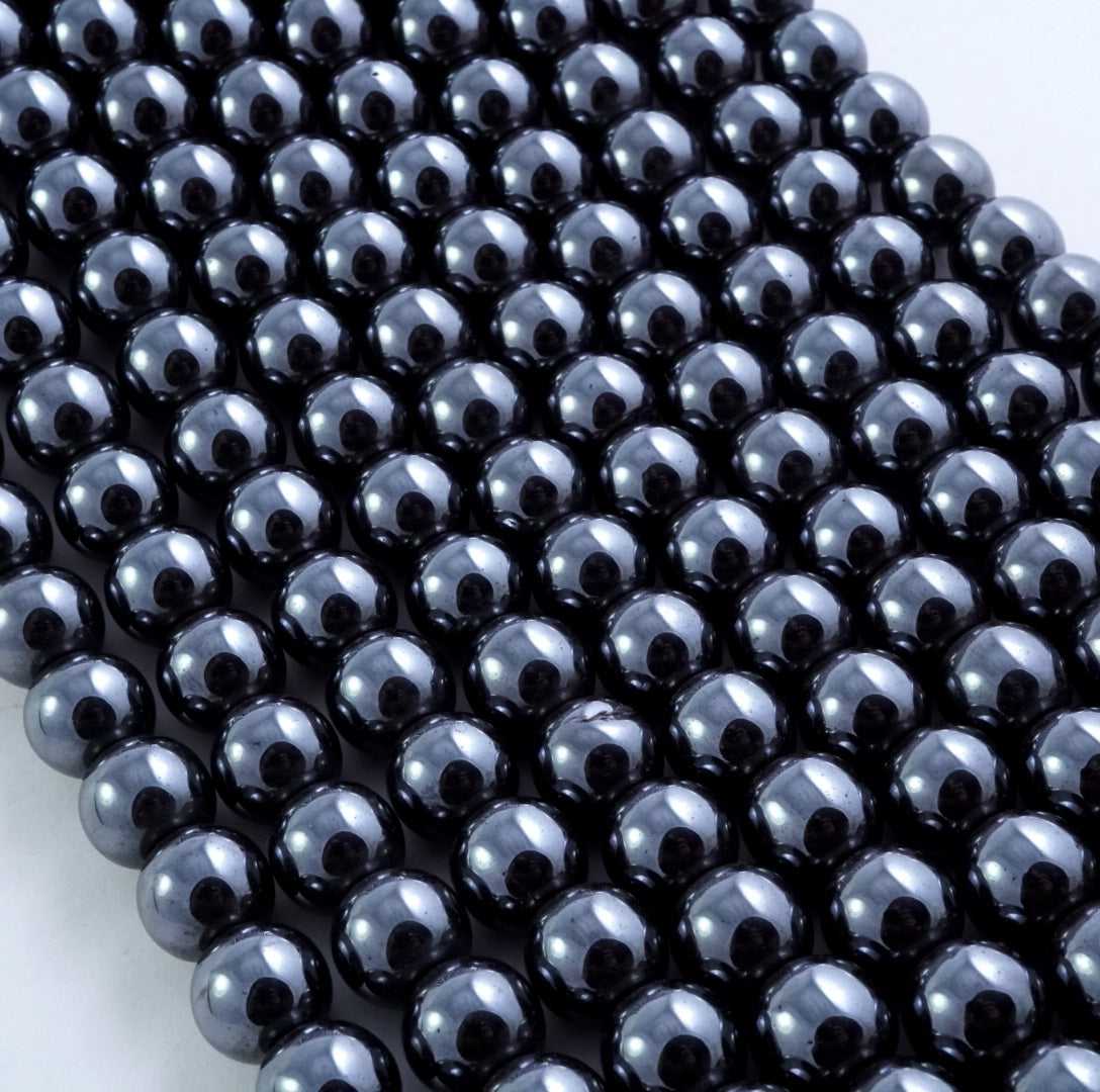 Hematite (Round)(Smooth)(2mm)(3mm)(4mm)(6mm)(8mm)(10mm)(12mm)(15.50"Strand)